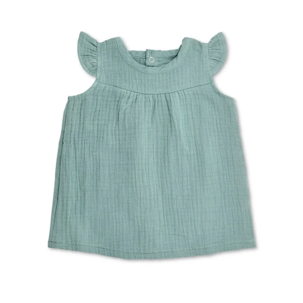 NWT Apple Park Muslin Flutter Sleeve Teal‎ Green Dress